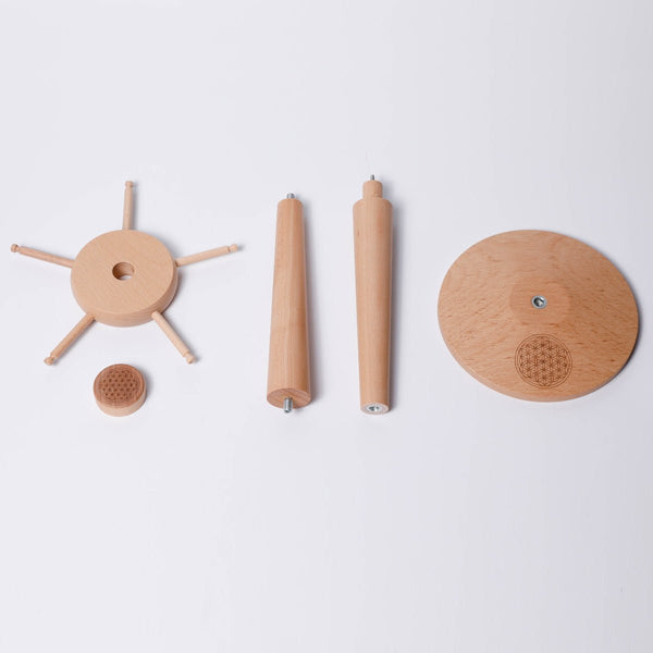 Zenmotion Chime Stand from Gaiachimes, close up of all parts of the stand