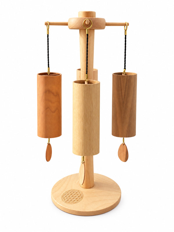 Koshi Earth Symphony Set of 4 Chimes + Zenmotion Stand. Made in France - wind chime set with stand